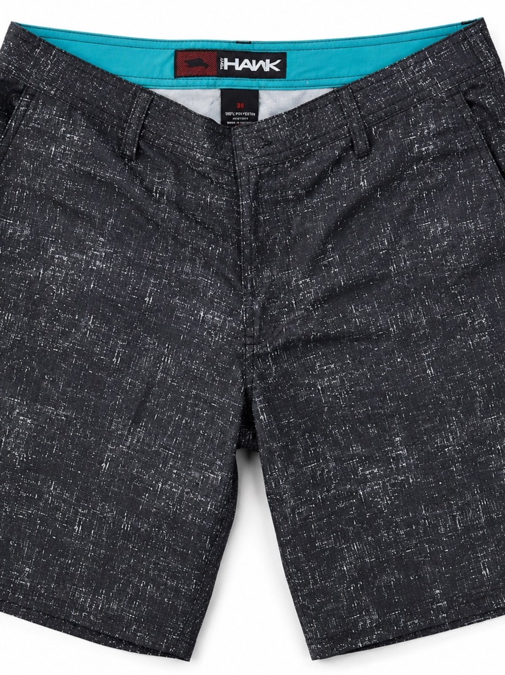 Tony Hawk Black Textured Flat Front Men's Shorts with Teal Waistband